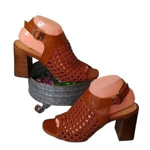 Kensie Sandria Womens 9M Sandals Heeled Block 4" Heel Brown Summer Woven Braided
